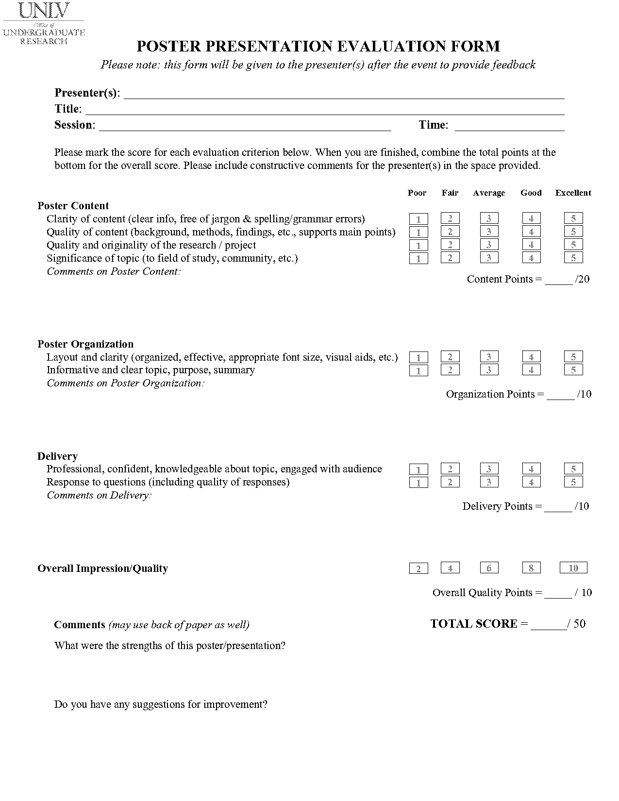 presentation evaluation survey templates