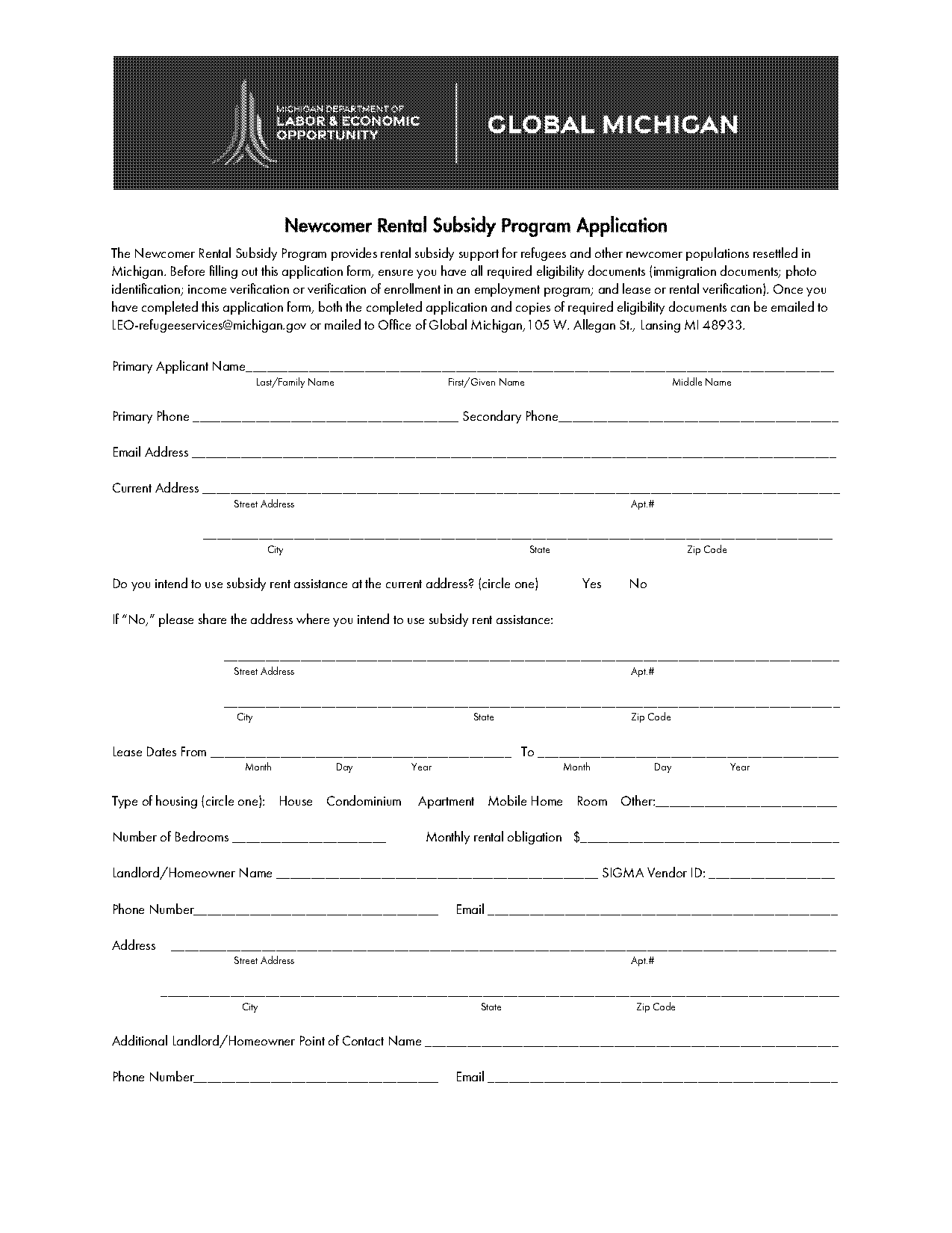 rental application form michigan