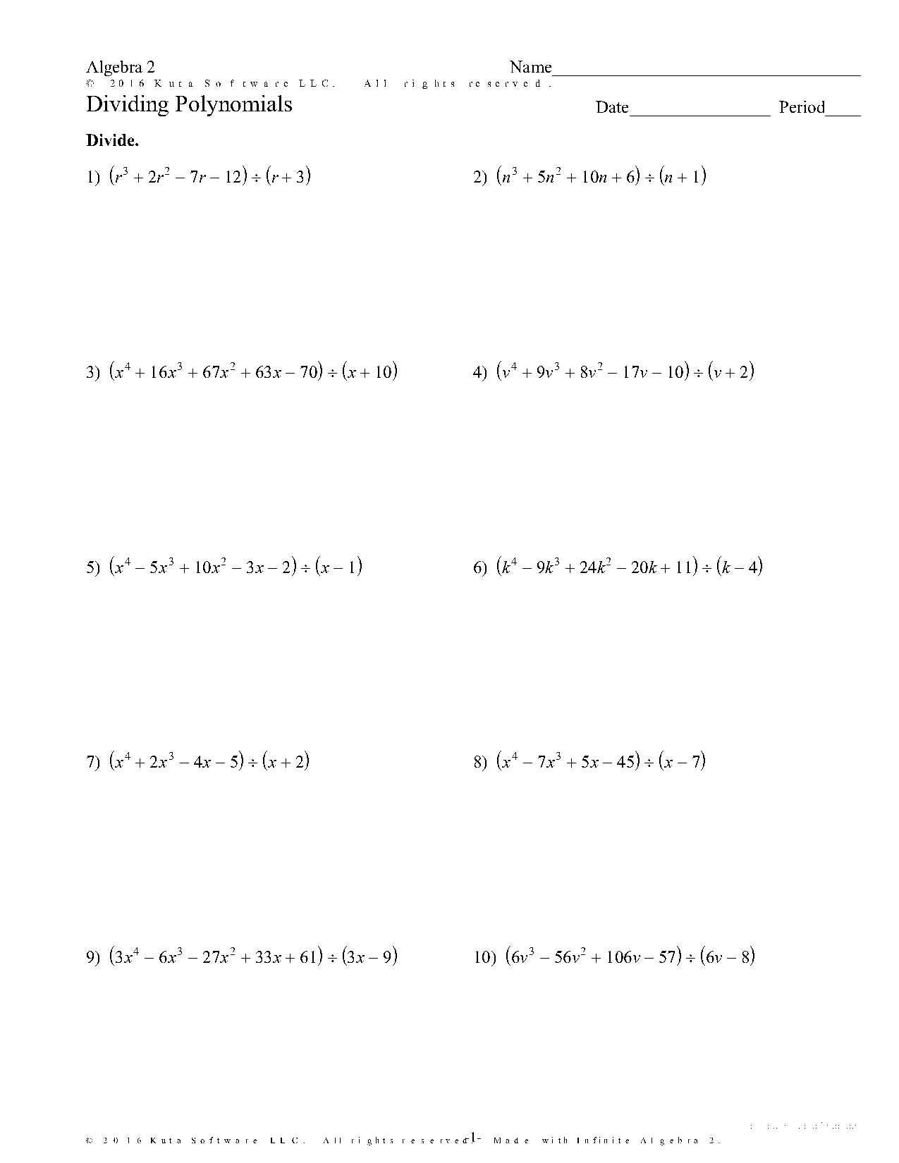 dividing polynomials by polynomials worksheet pdf