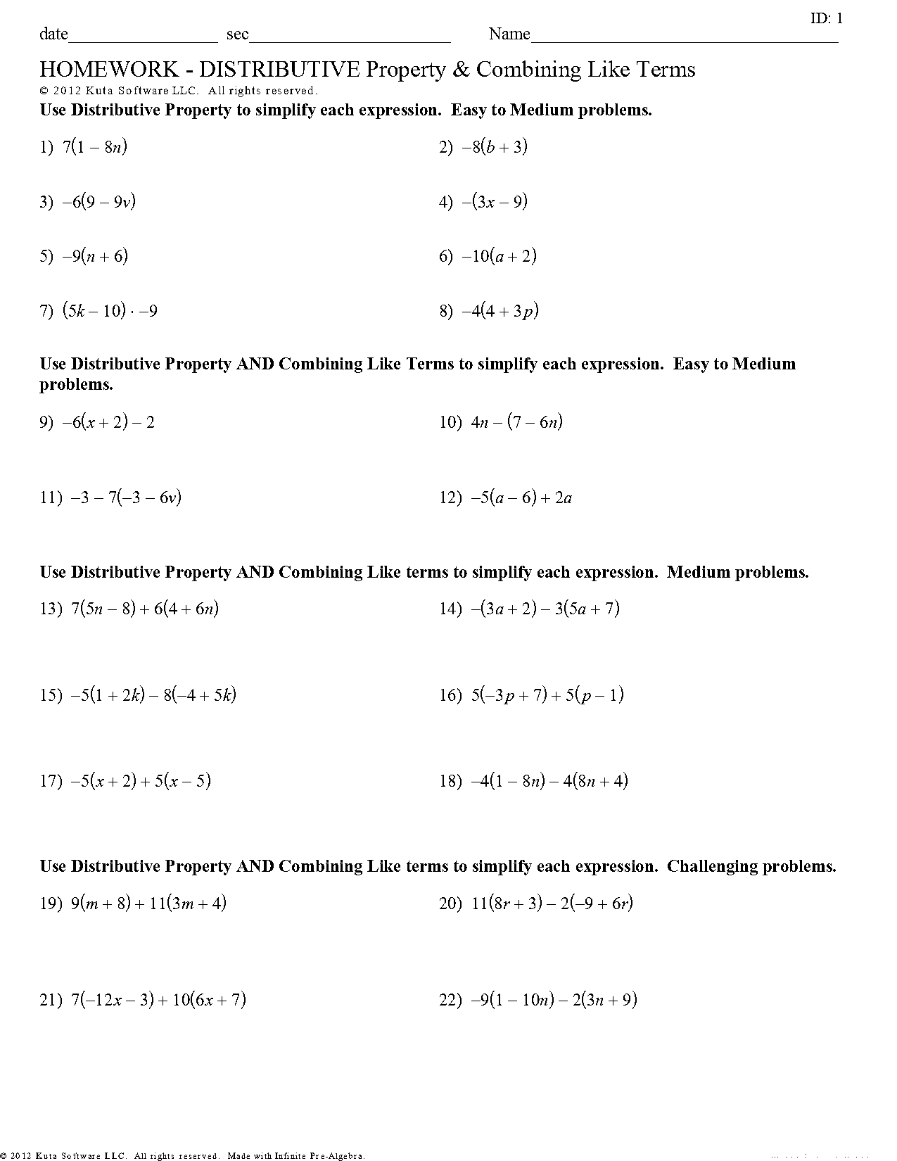 distributive property word problems worksheets pdf