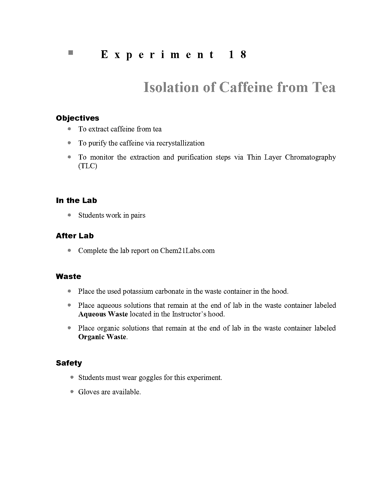 isolation of caffeine from nodoz tablets lab report