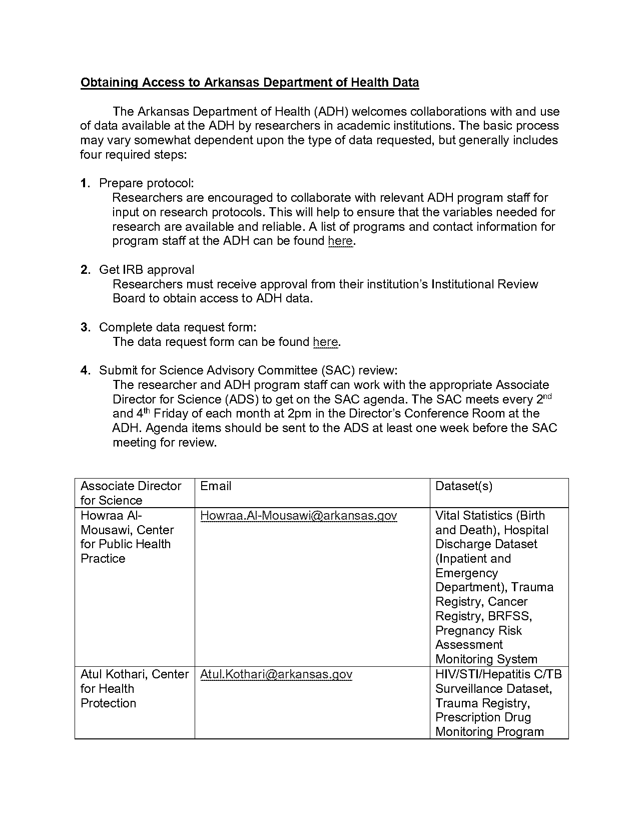 department of health database application form