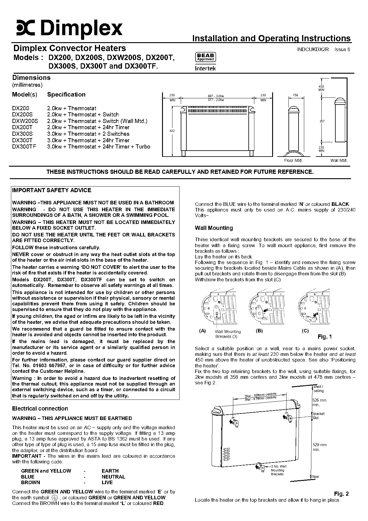 dimplex panel convector heater instructions