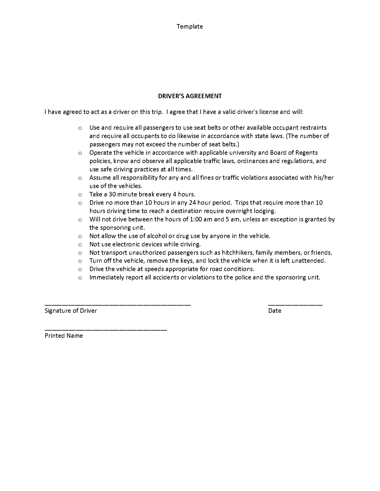 sample contract between driver owner