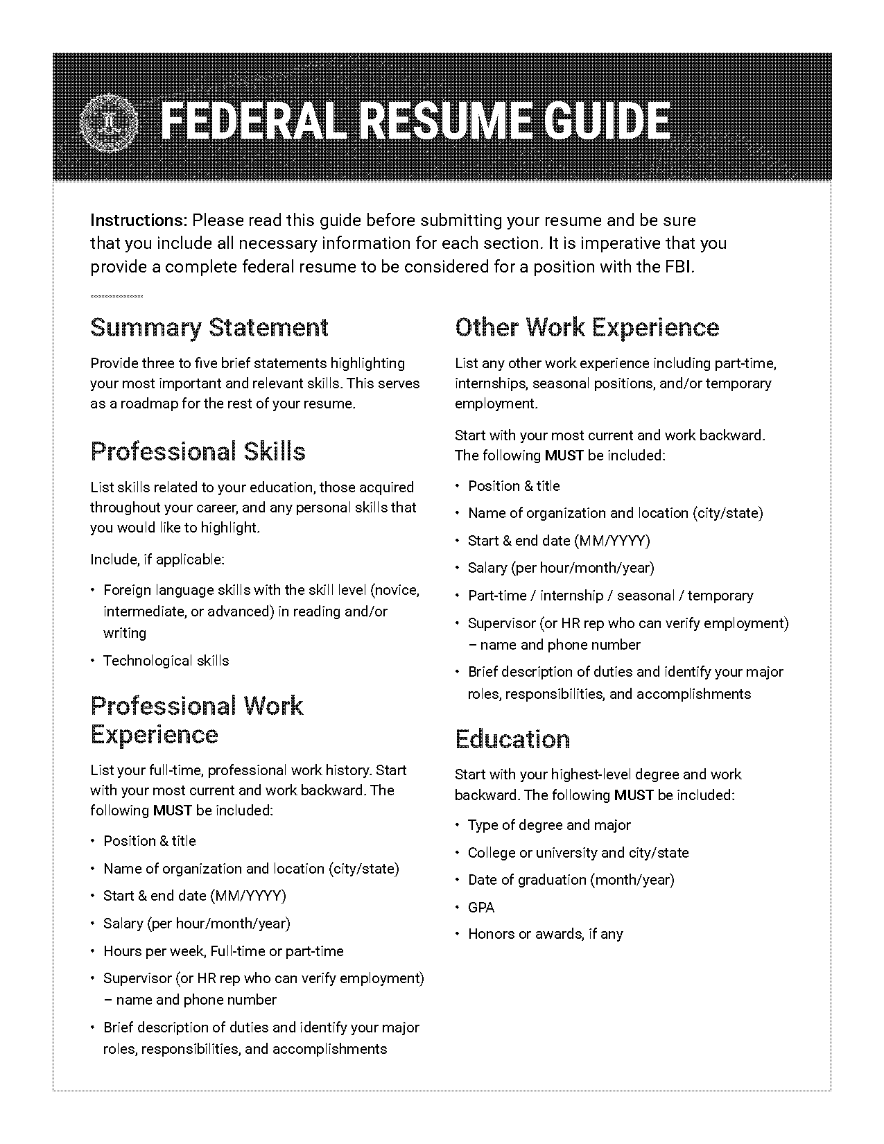 resume guidelines for professionals