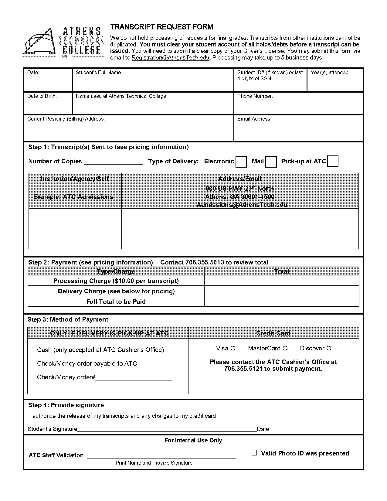 college transcript charge on credit card