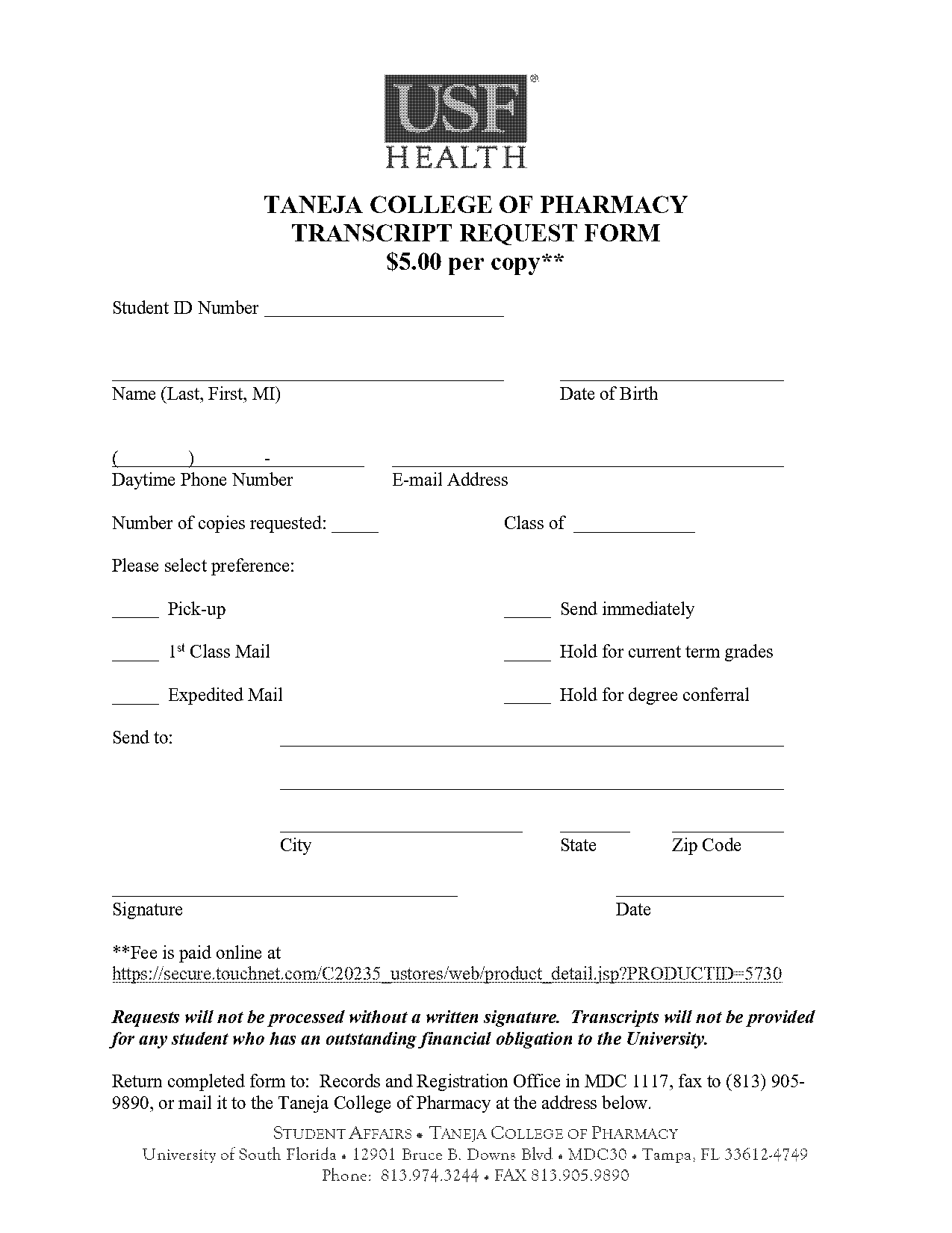 universit of florida transcript request form