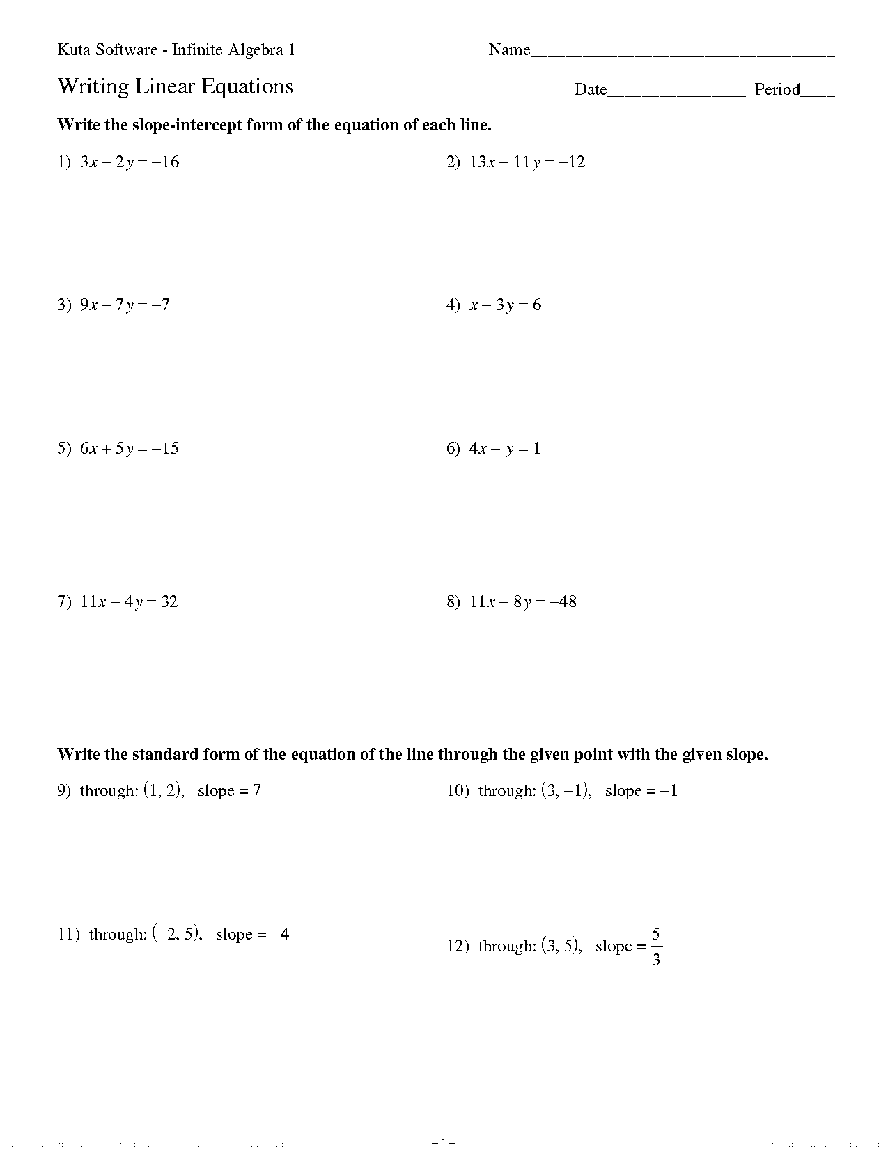 going form point slope to standard form