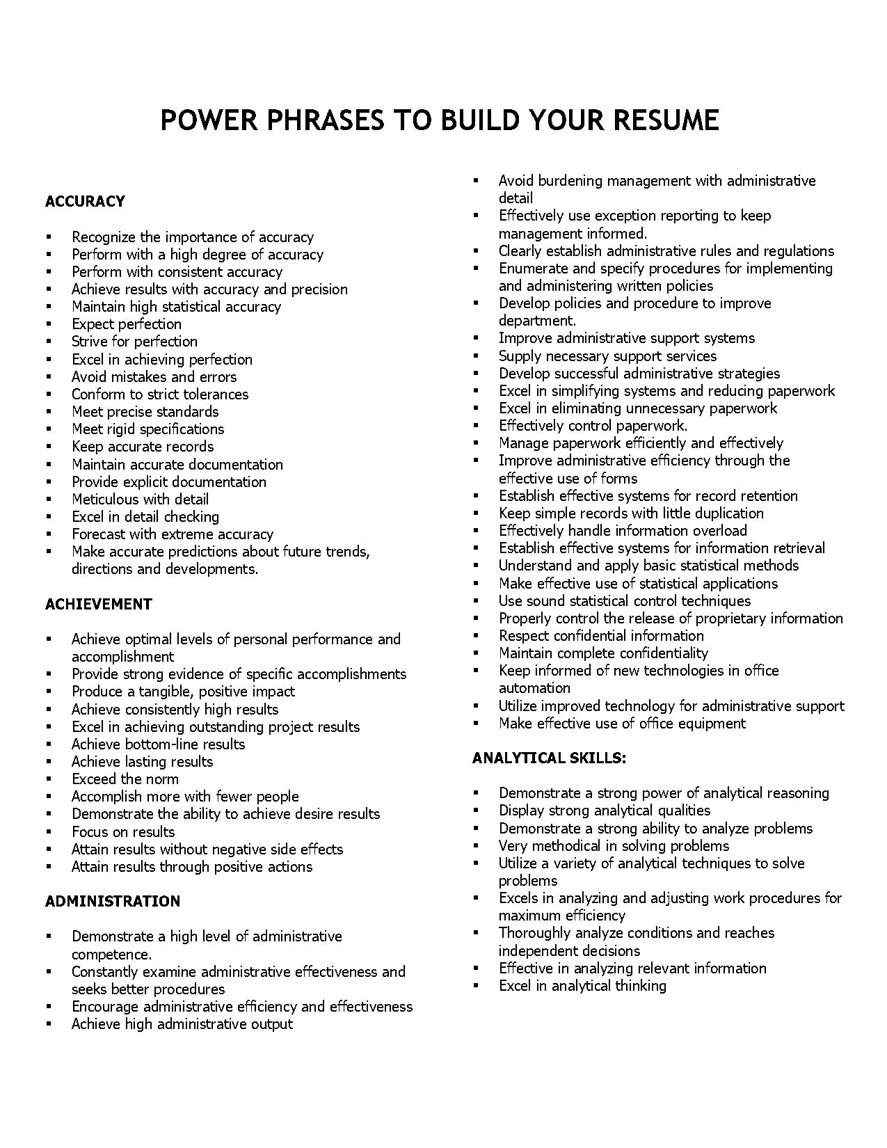 description words to use in resume