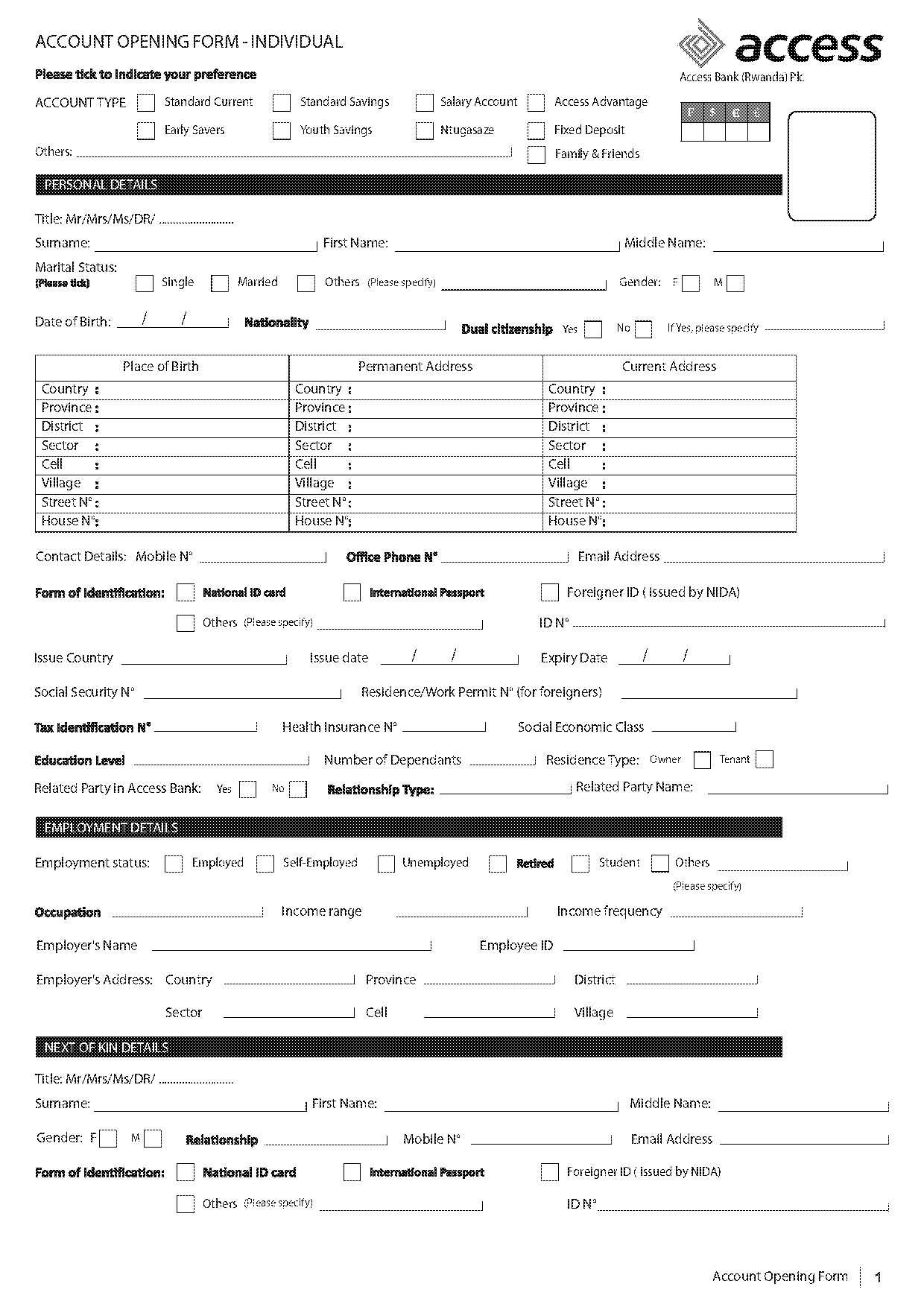access bank corporate account opening form