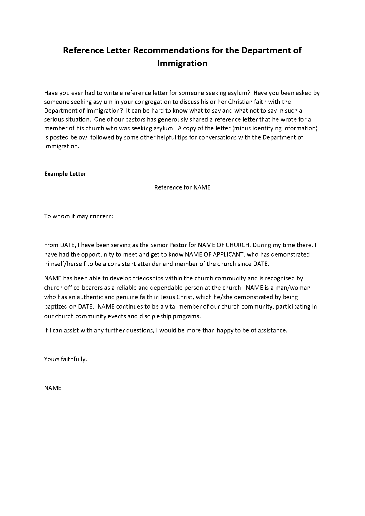 sample letters for recommendation to pastor