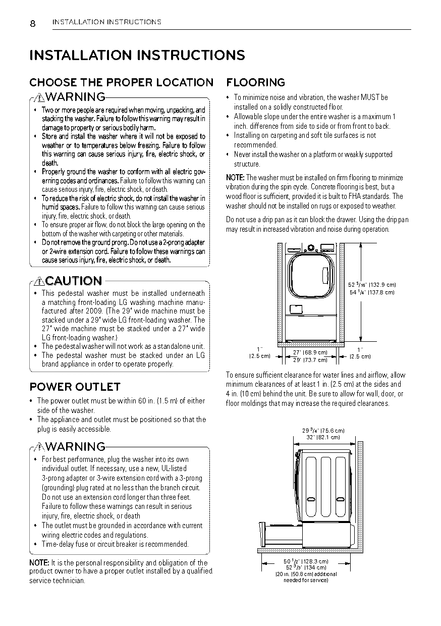 lg stackable washer dryer instructions