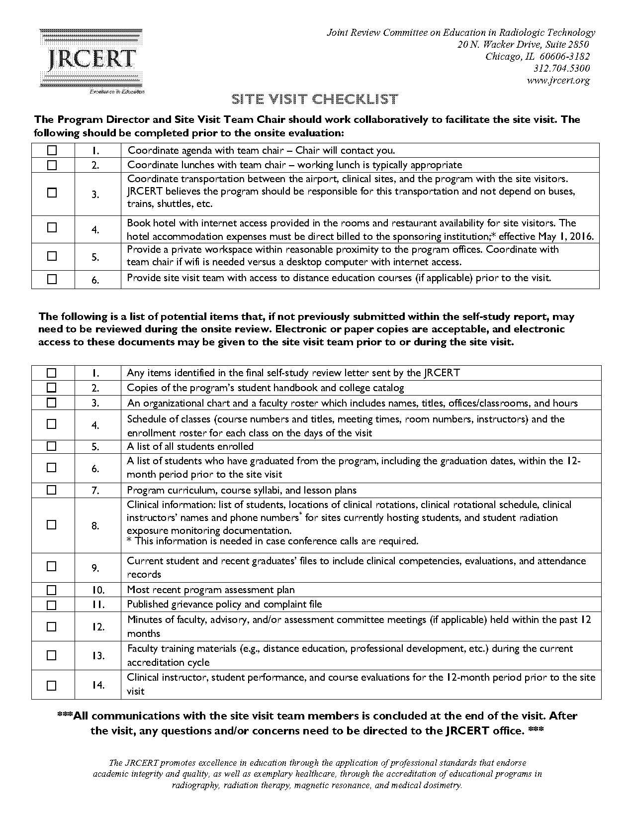 site visit checklist pdf