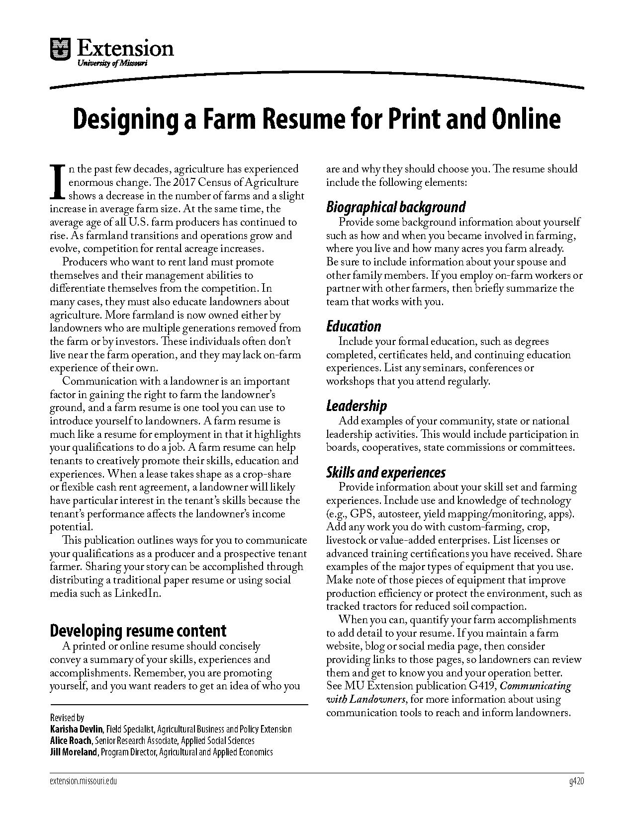 resume for farm work