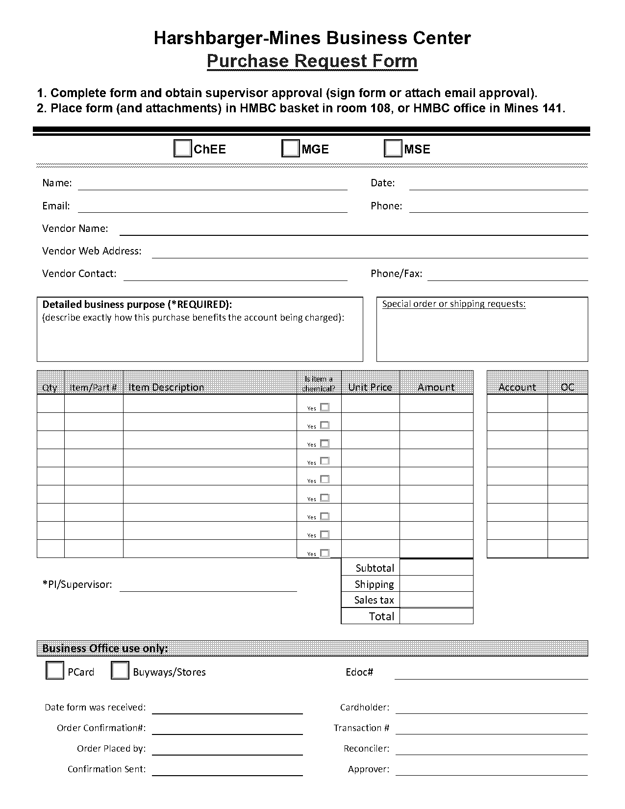 business purchase order form