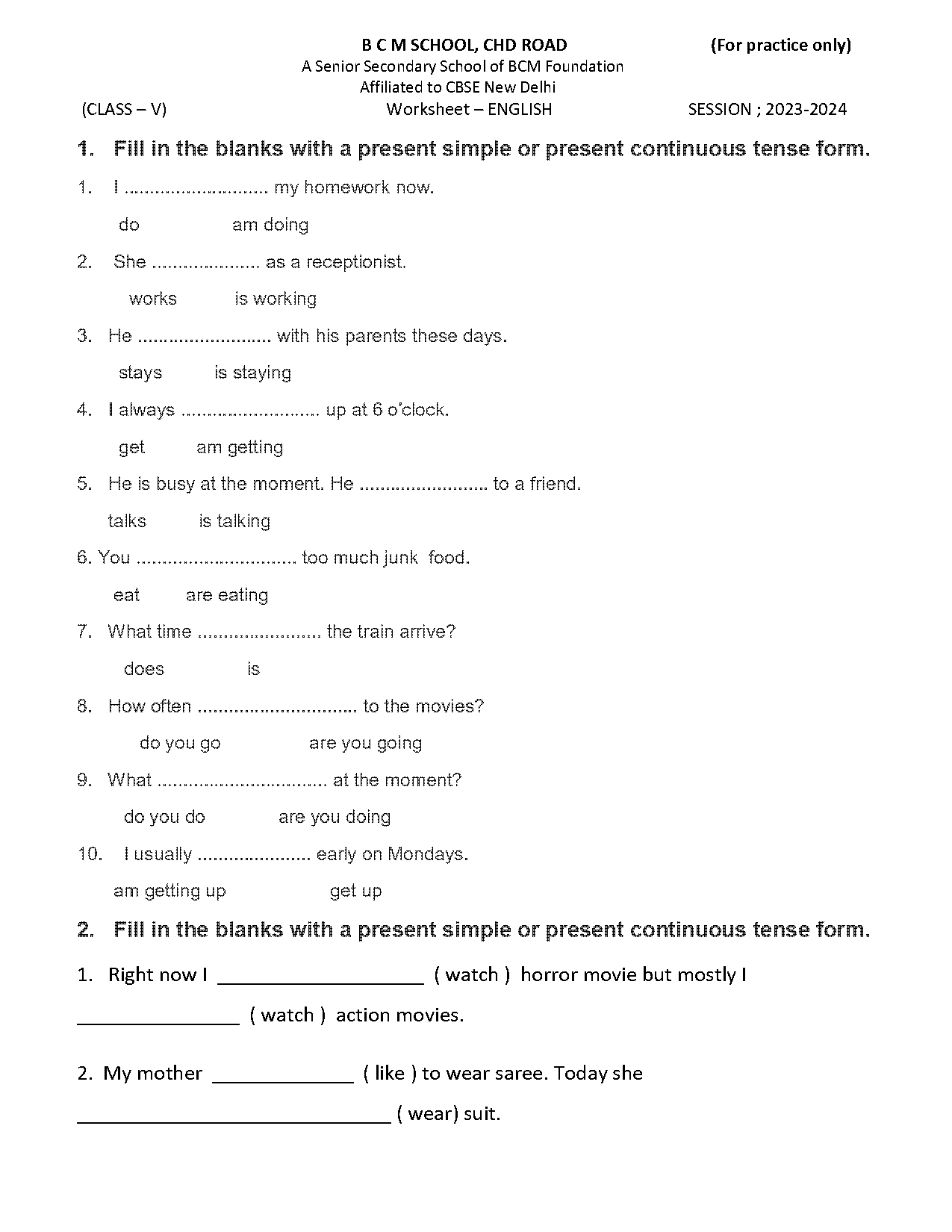 present continuous tense fill in the blank