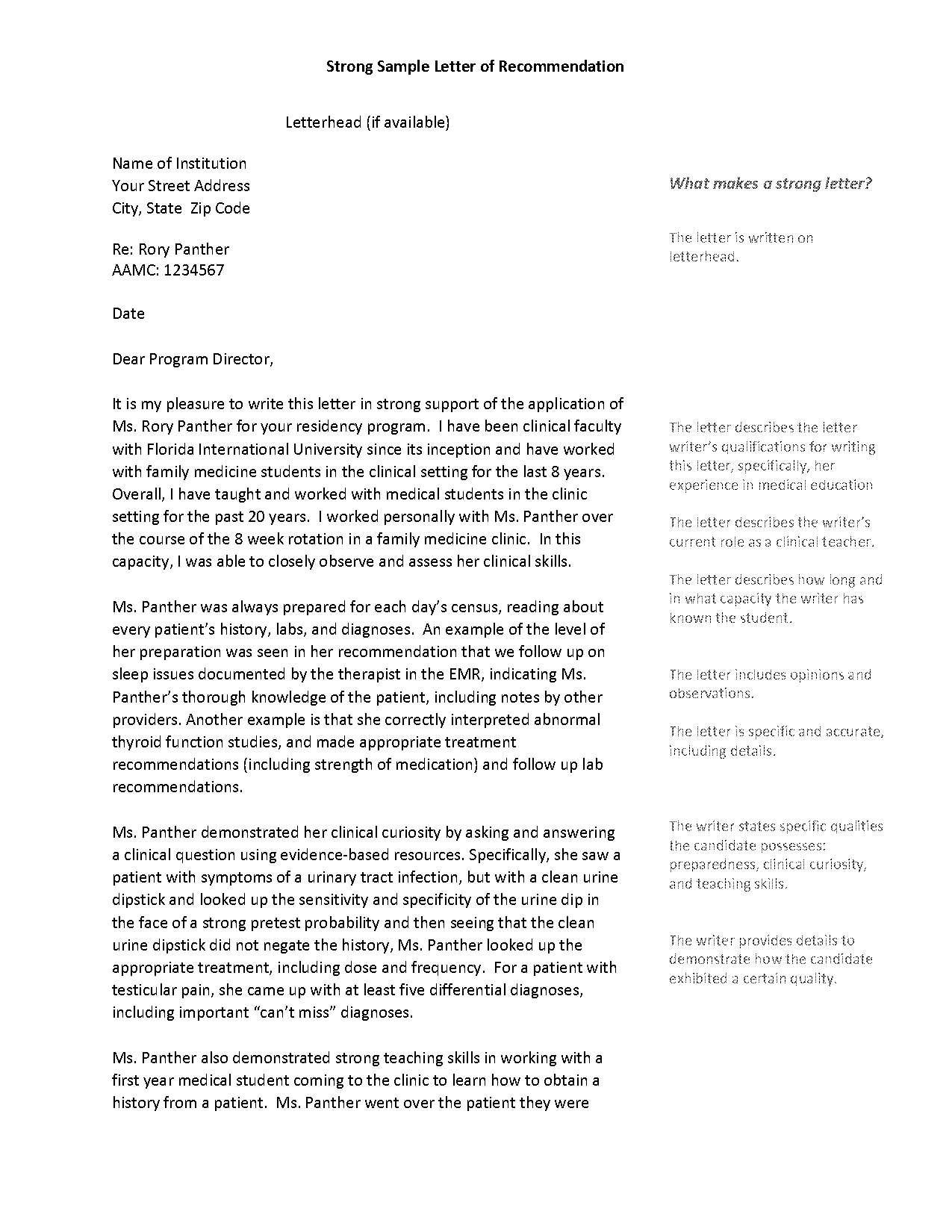 letter of recommendation example physical copy