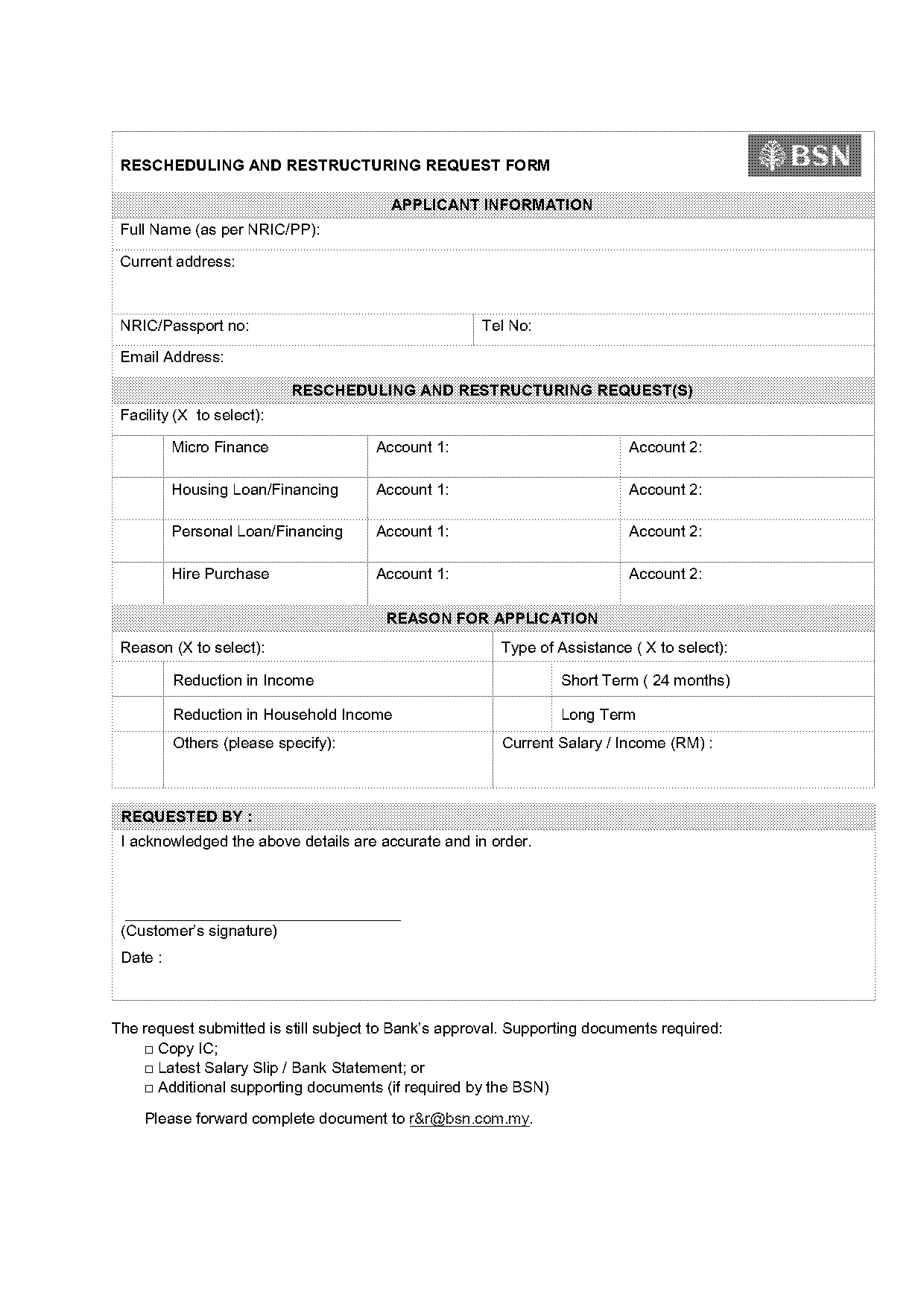 bsn housing loan application form