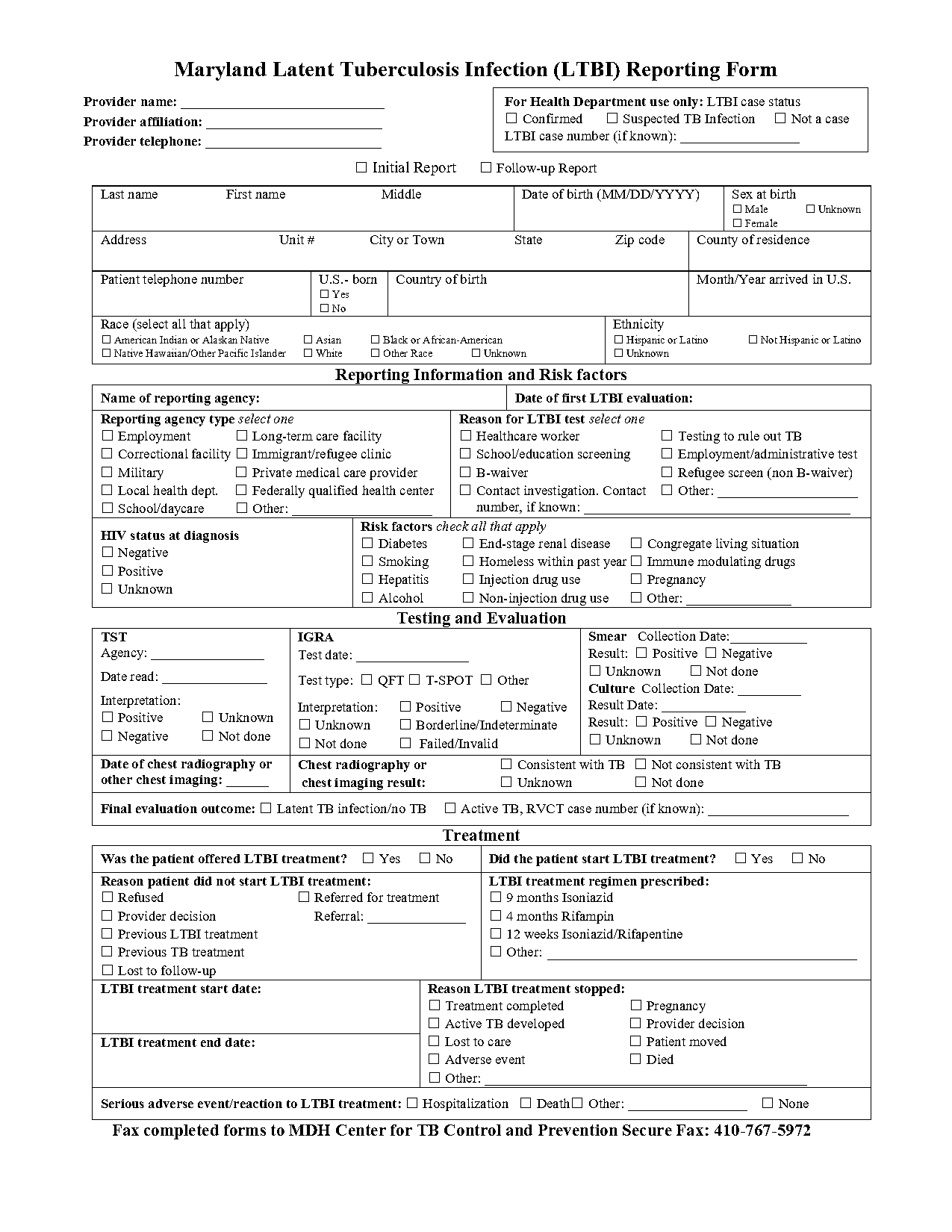 tb patient registry reporting form