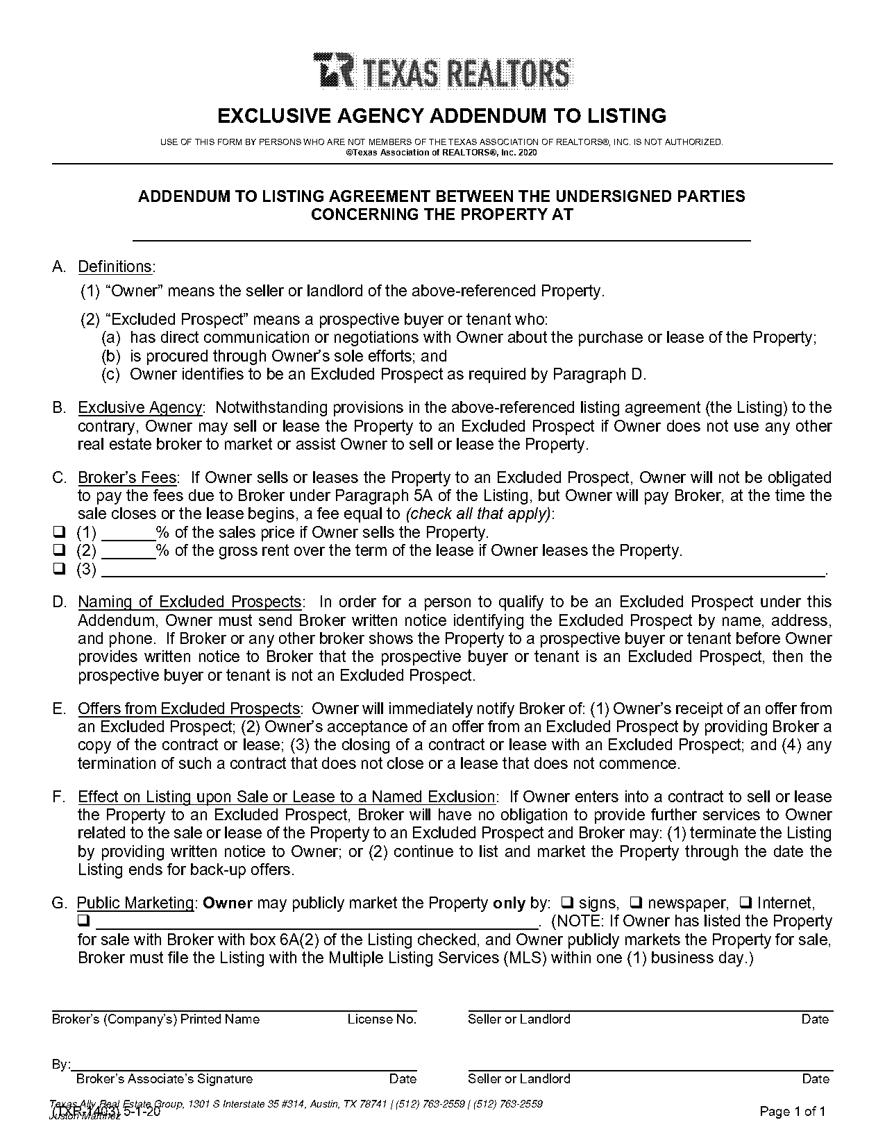 texas listing agreement form