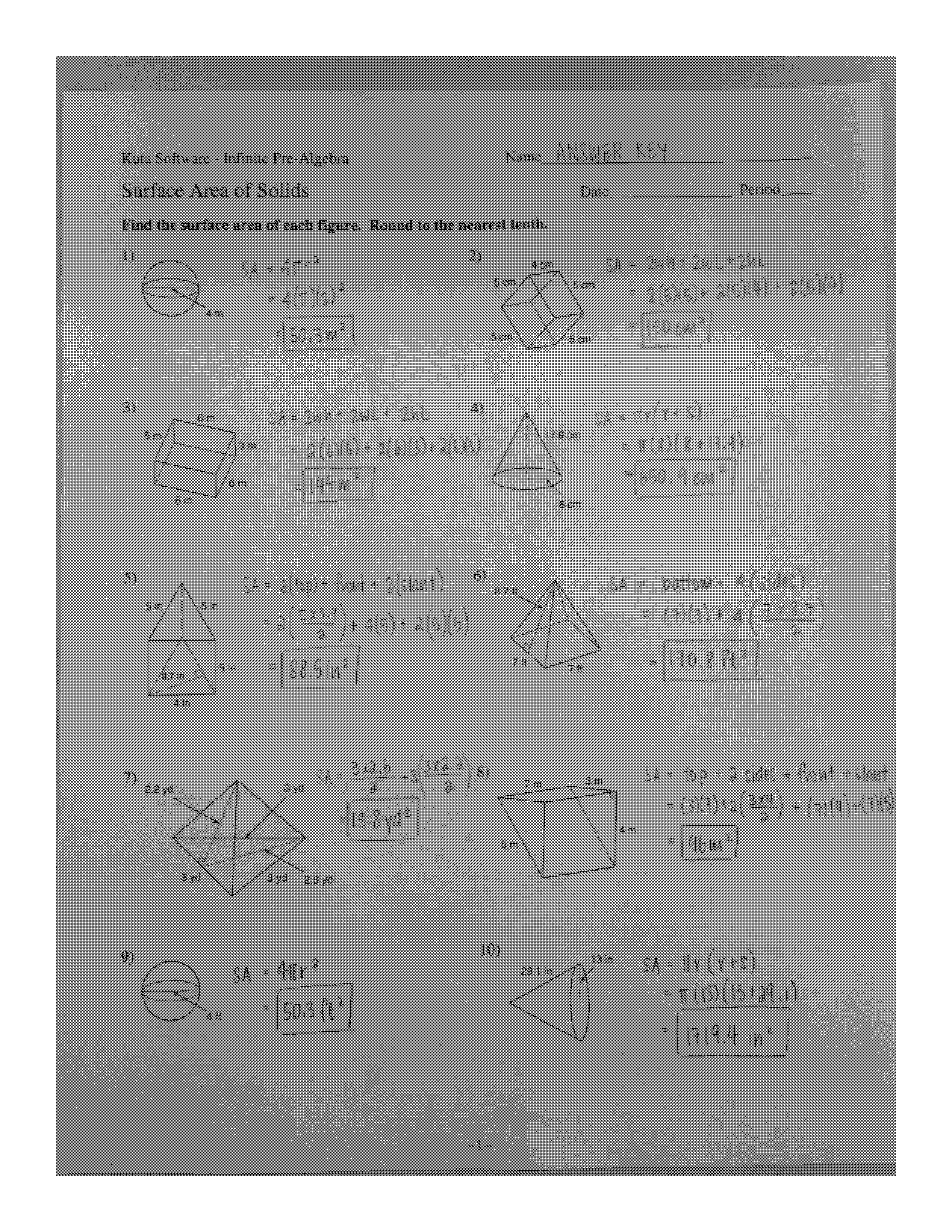 surface area of geometric solids worksheet