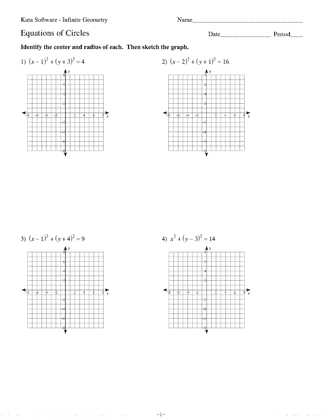 equations of circles assigments worksheet