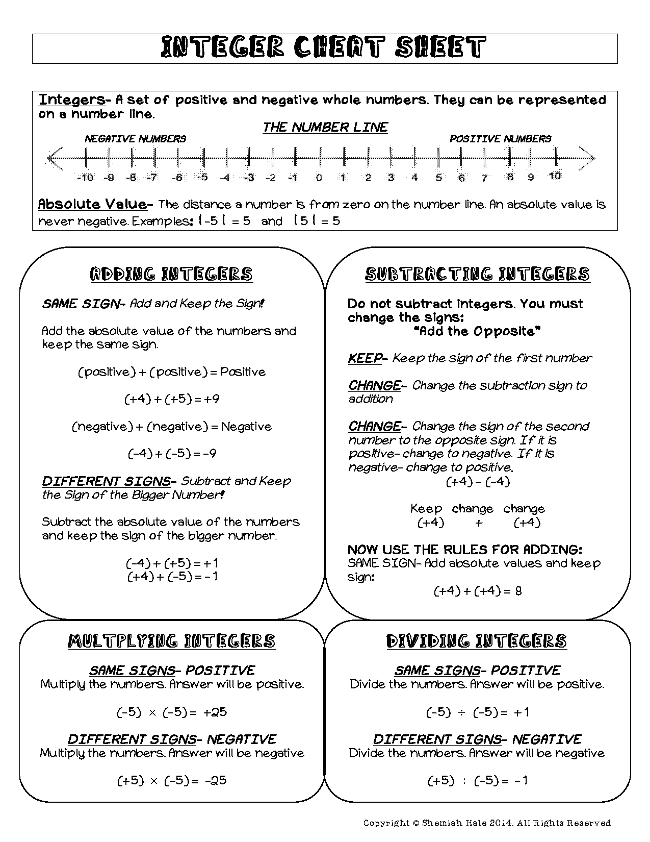 free printable worksheets adding and subtracting integers