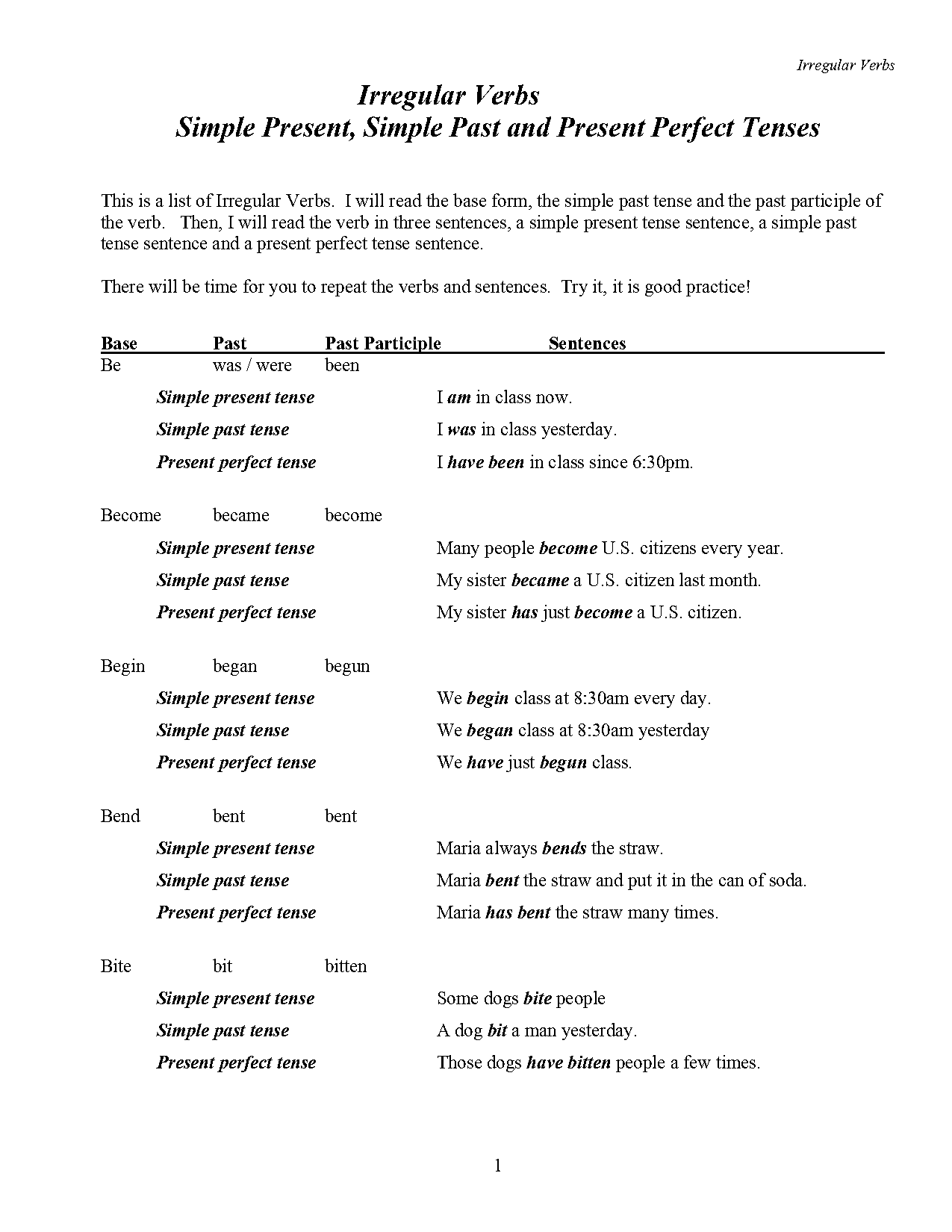 write five sentences of simple present tense