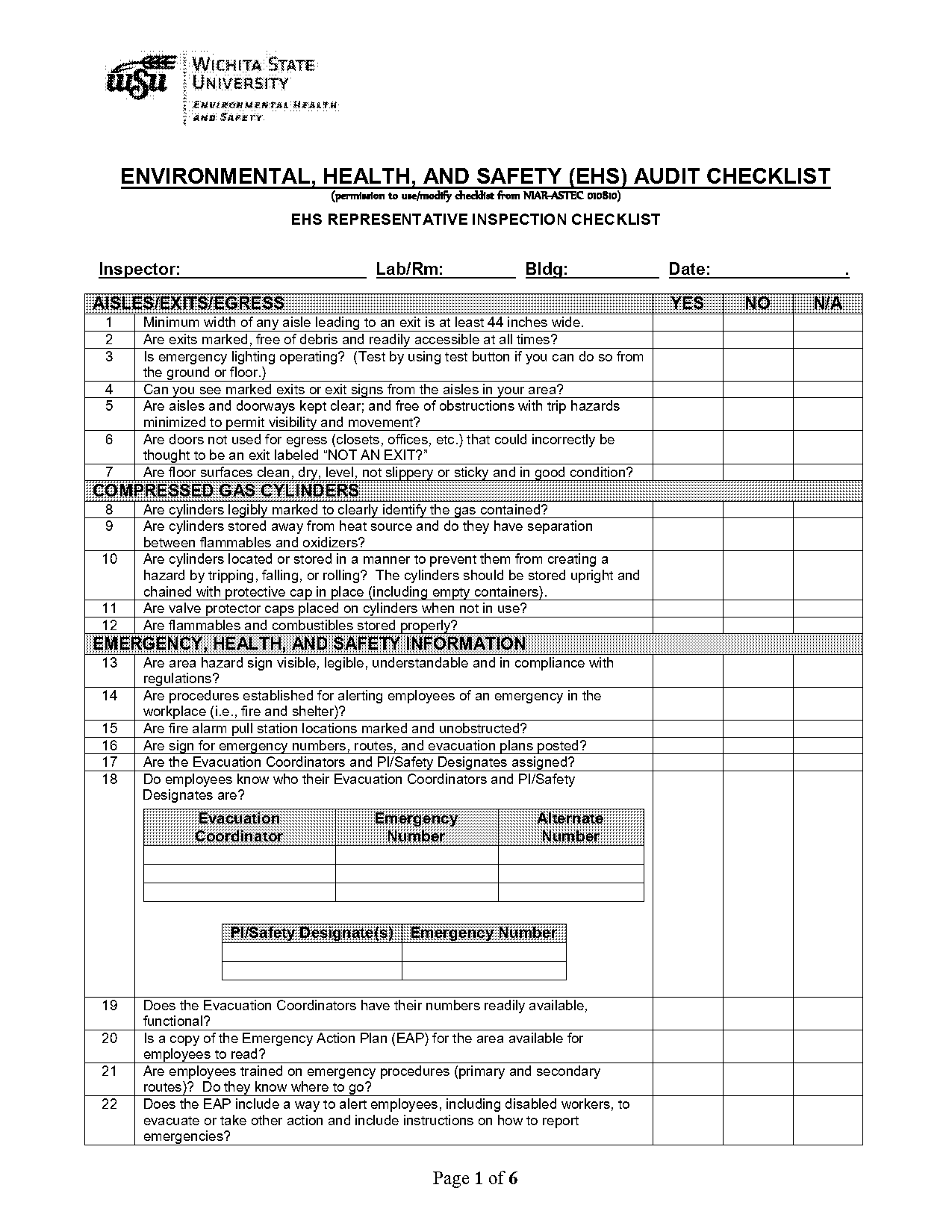 health and safety site inspection form template