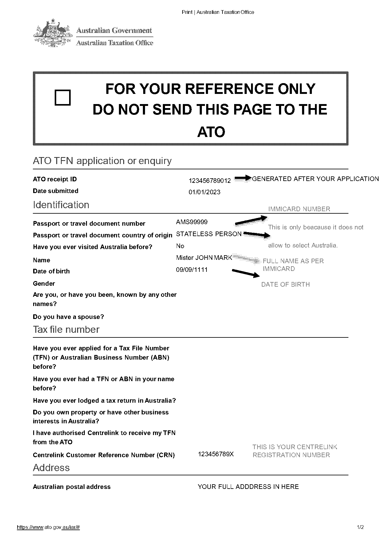 ato tax file reference number