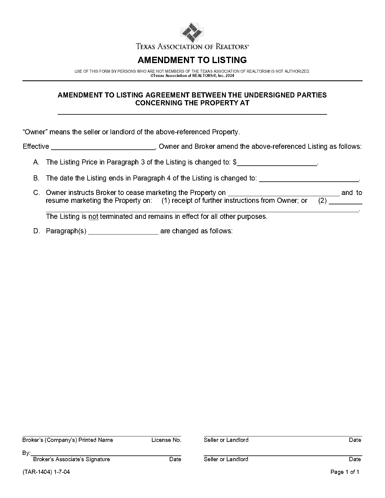 texas listing agreement form