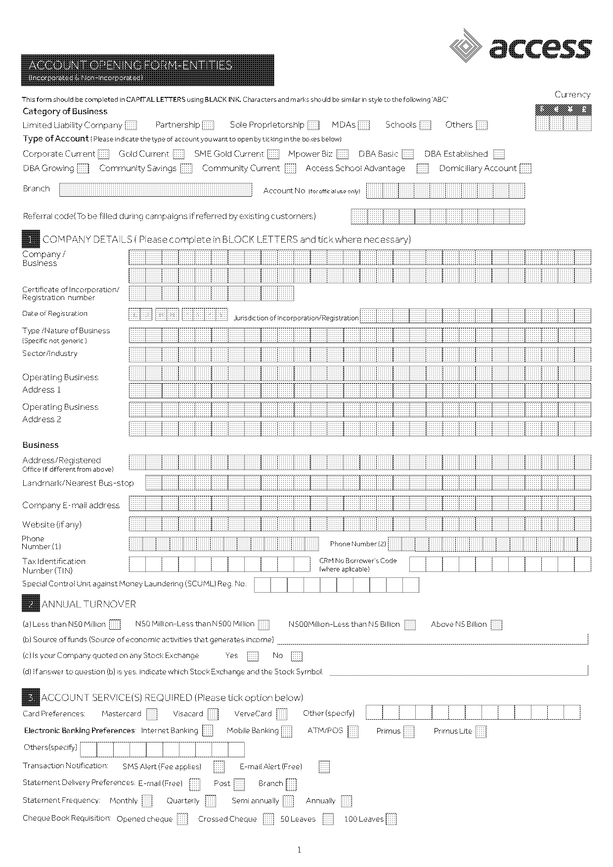 access bank corporate account opening form