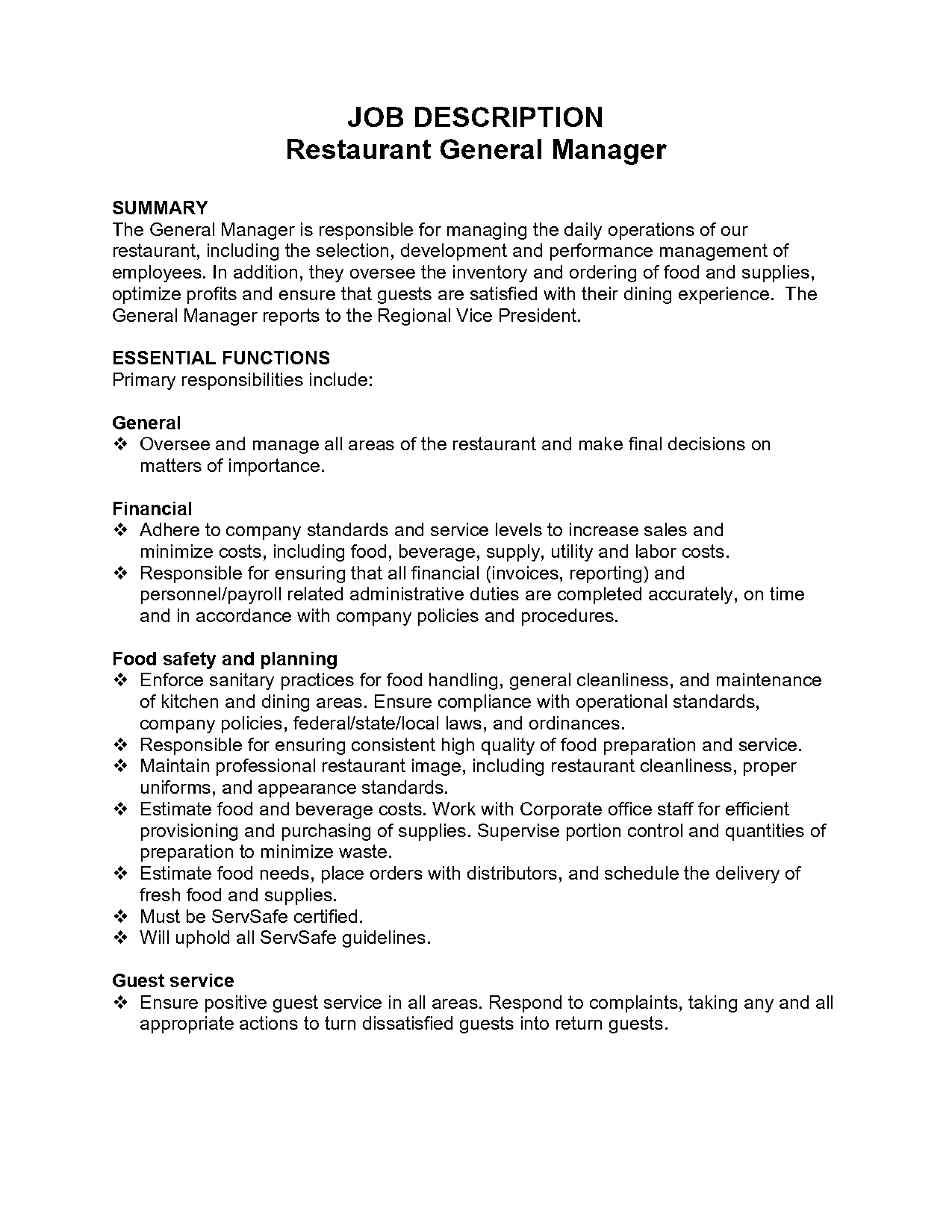 restaurant general manager applying for career resume example