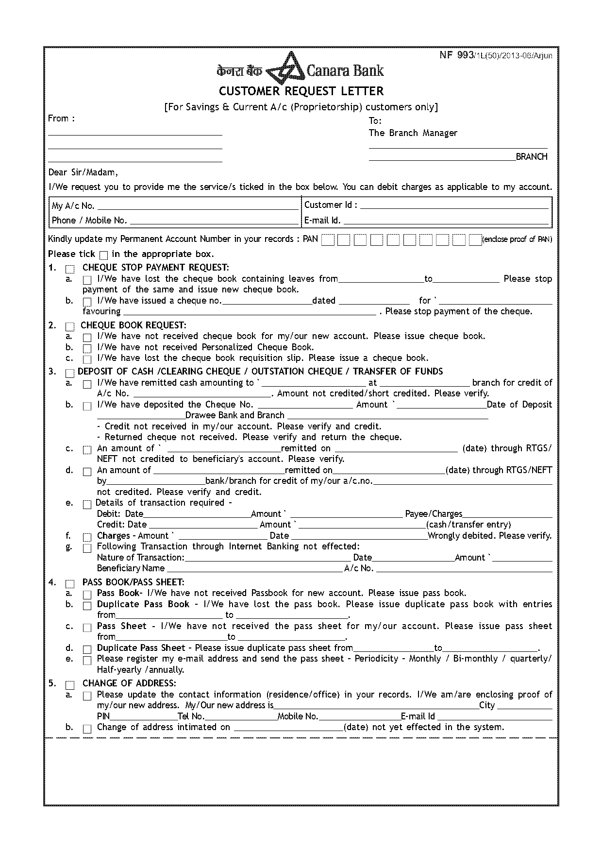 cheque book request letter tamil