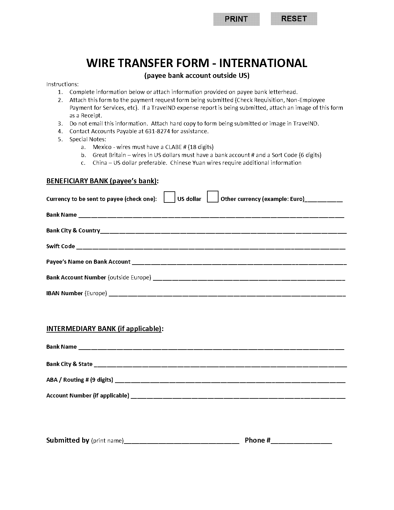 bank wire form pdf