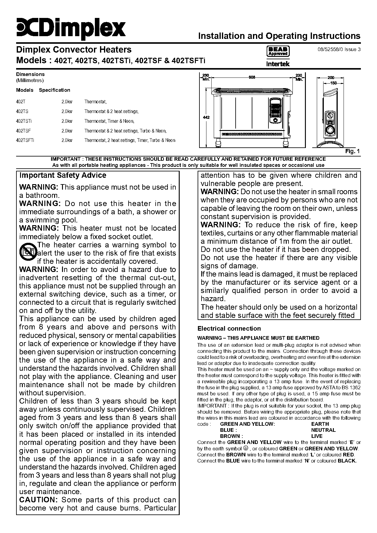 dimplex panel convector heater instructions