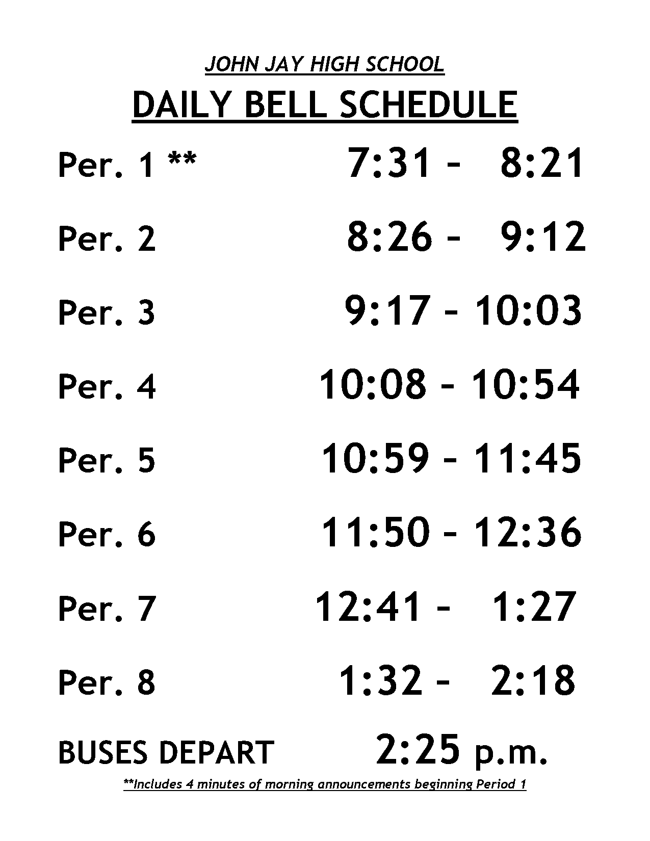 bergenfield high school bell schedule