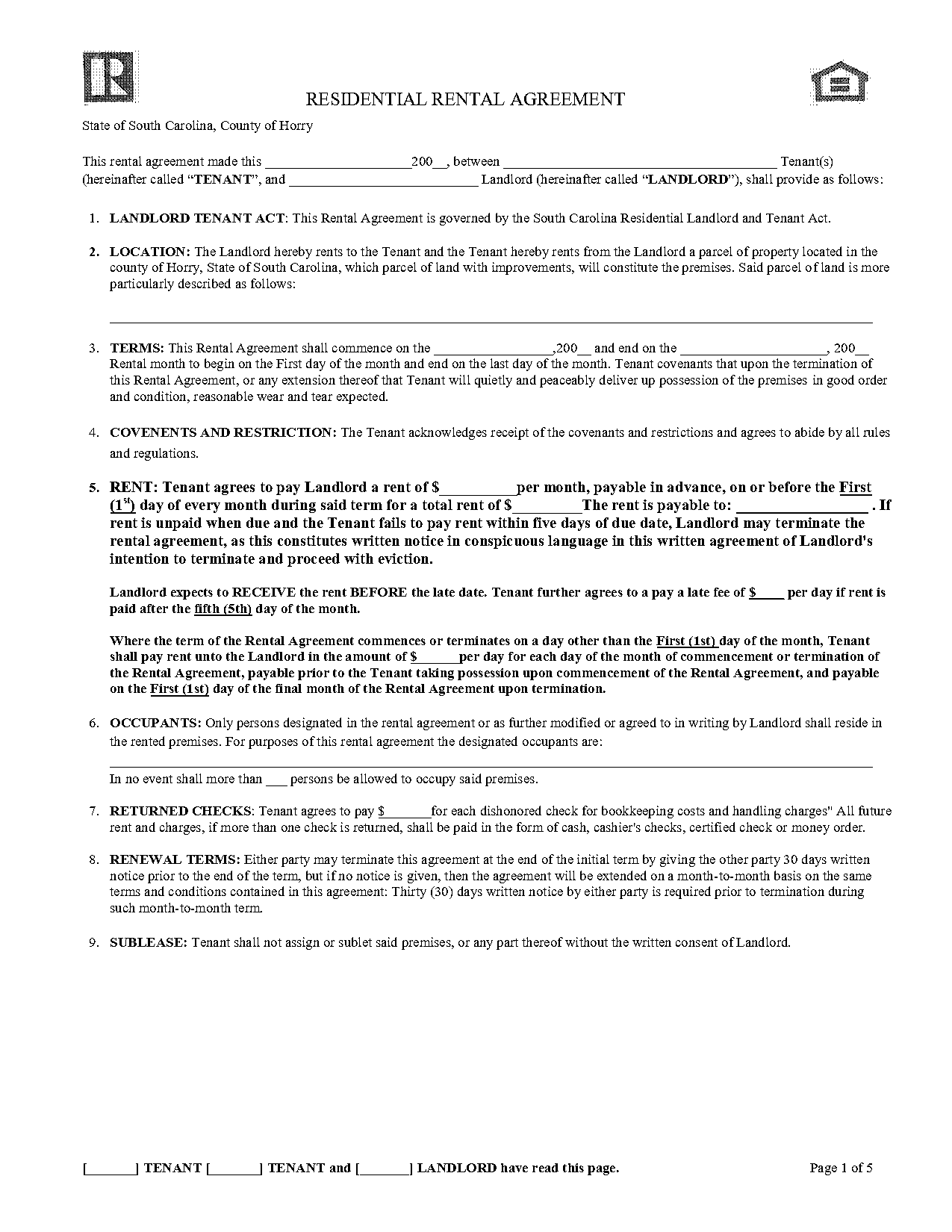 sample sc lease agreement