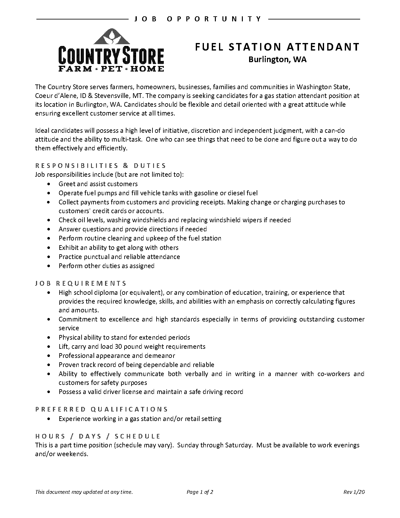 gas station attendant resume description