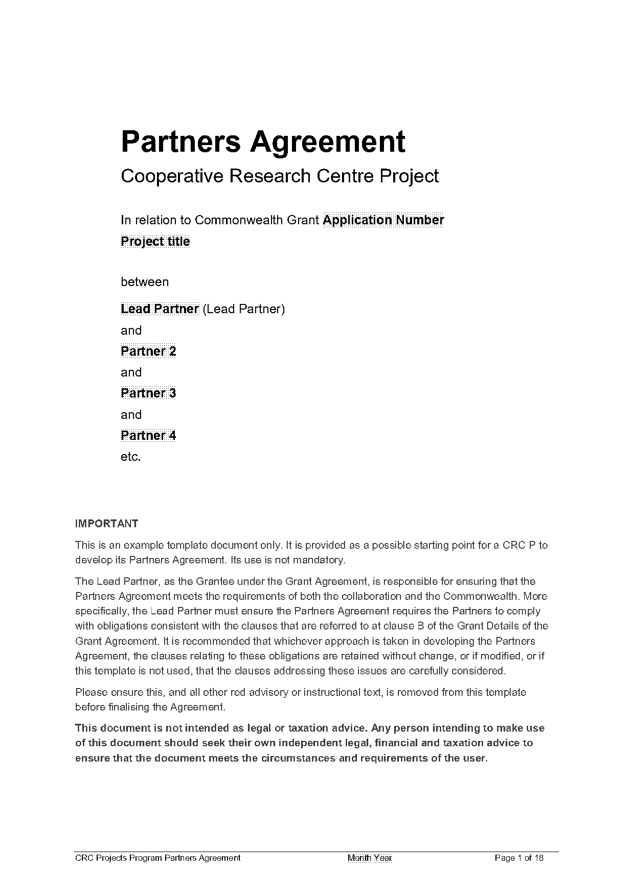 free sample of business partnership agreement