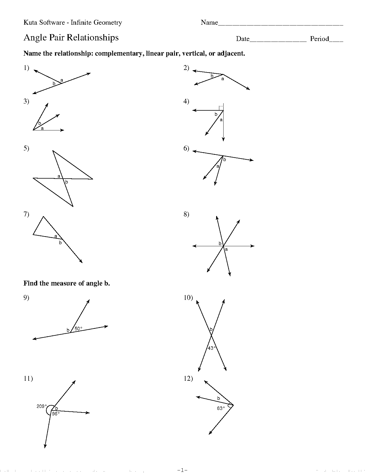 complementary angles worksheet answer key