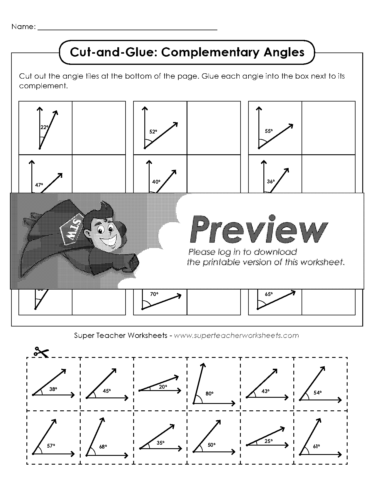 complementary angles worksheet answer key