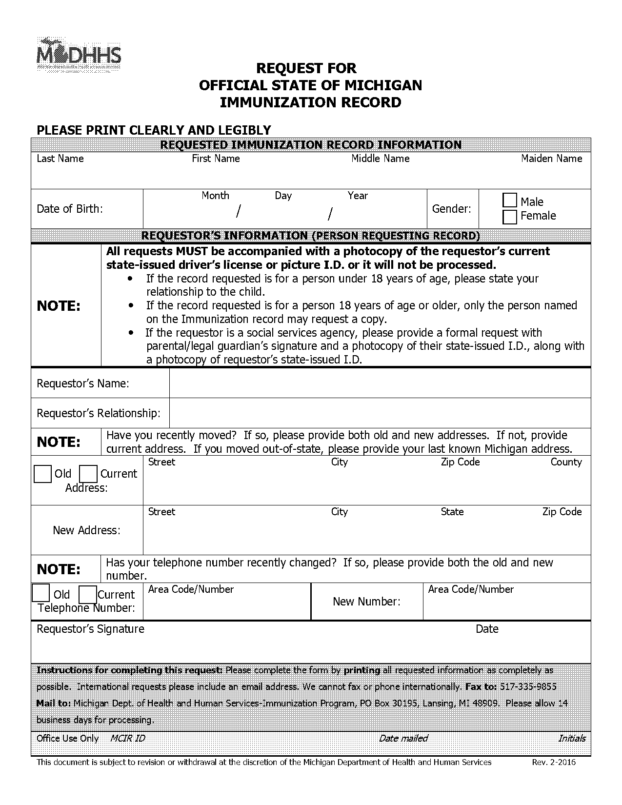 department of health and human services immunization record michigan