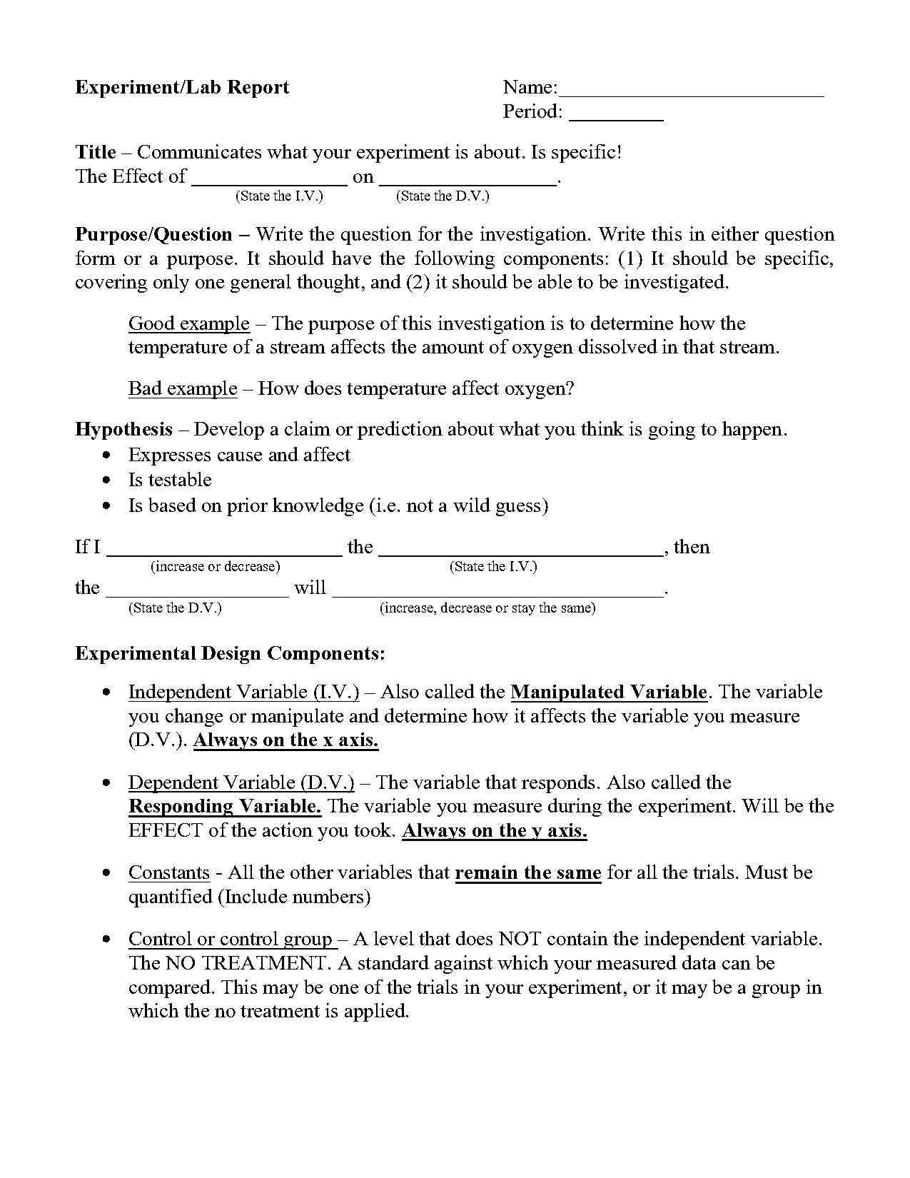 how to write a claim in a lab report