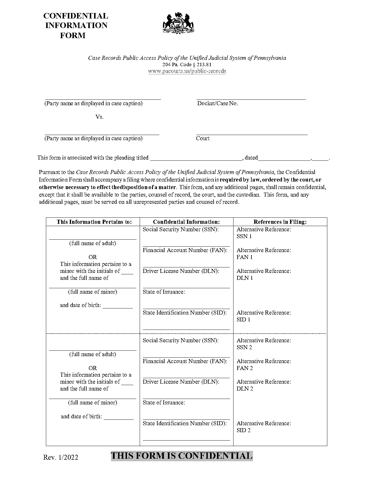 what is confidential document form