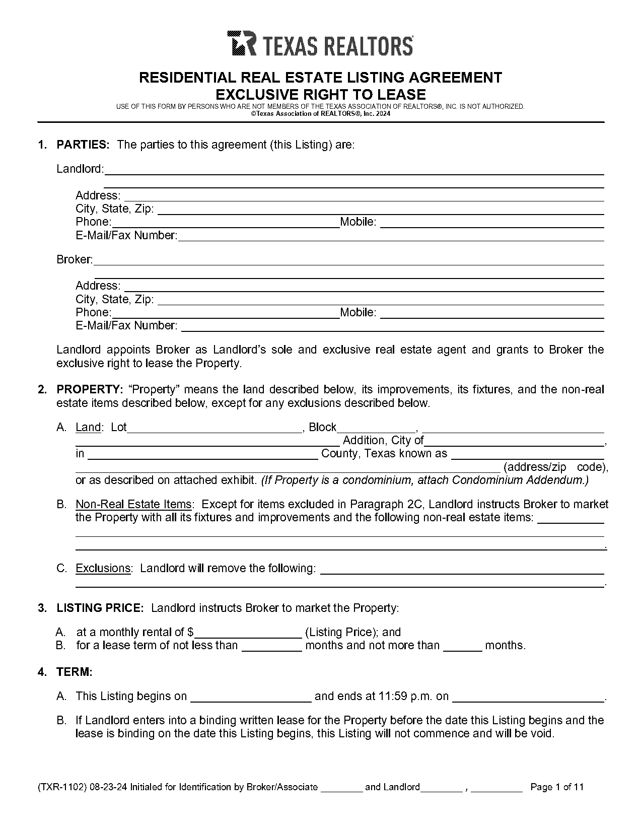 texas listing agreement form