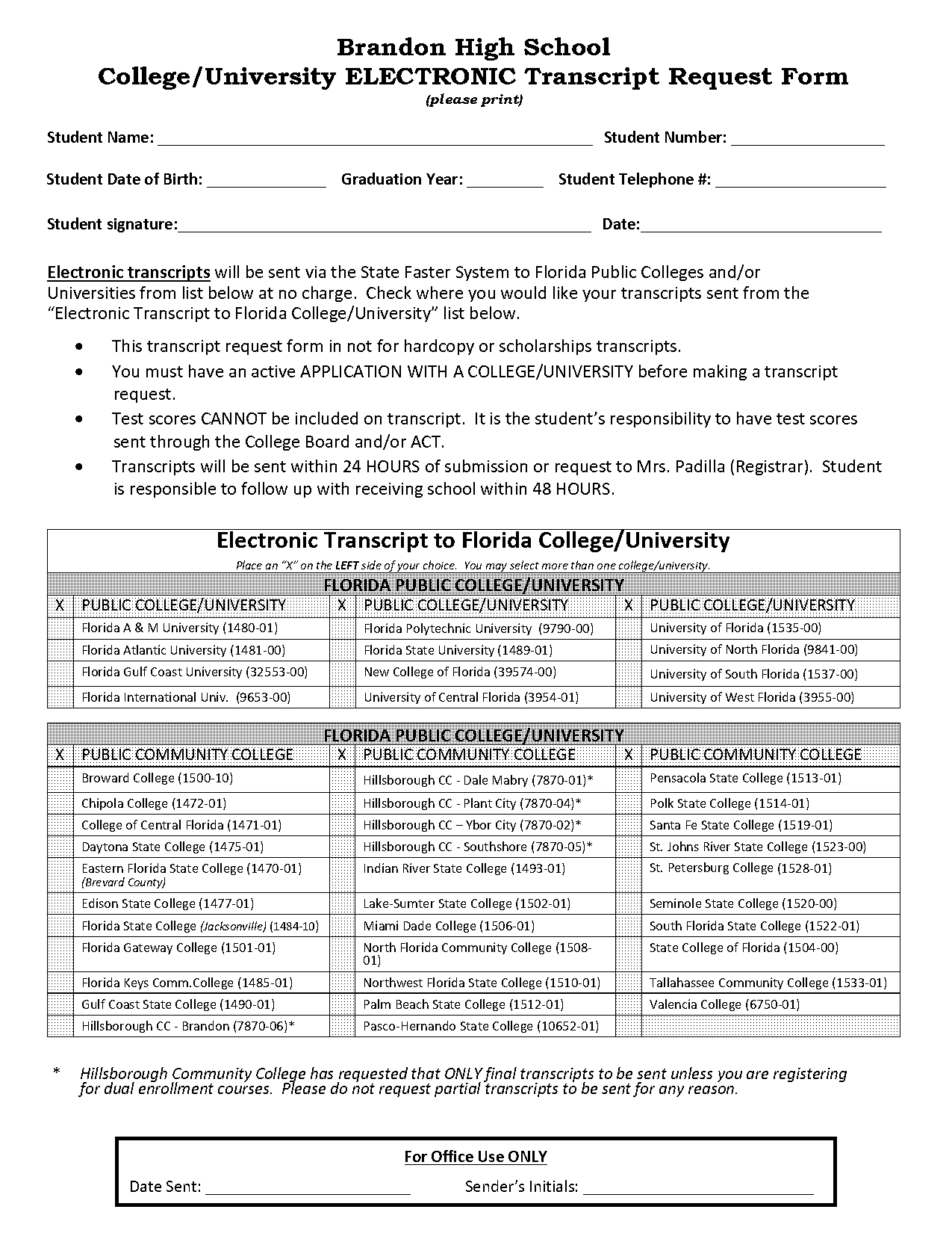 universit of florida transcript request form