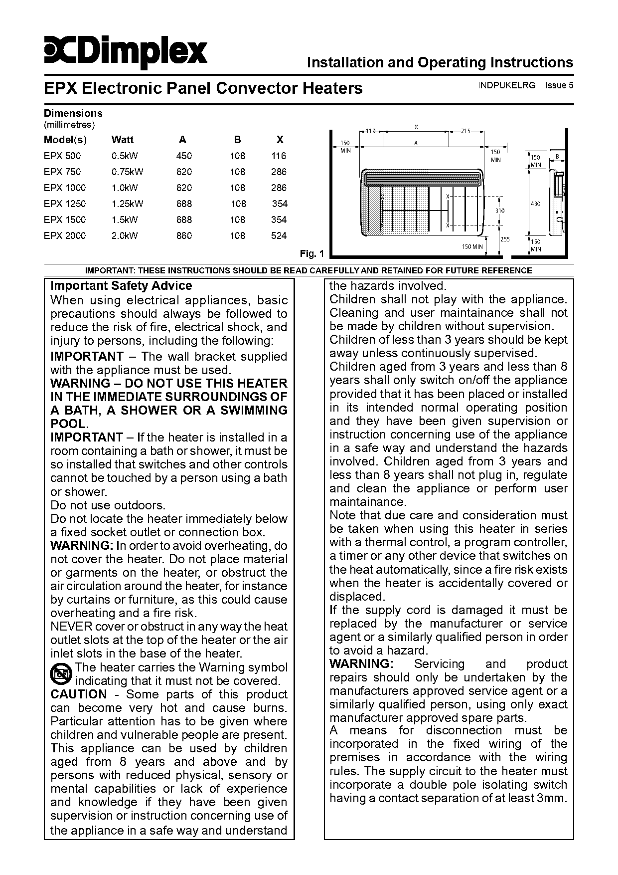 dimplex panel convector heater instructions