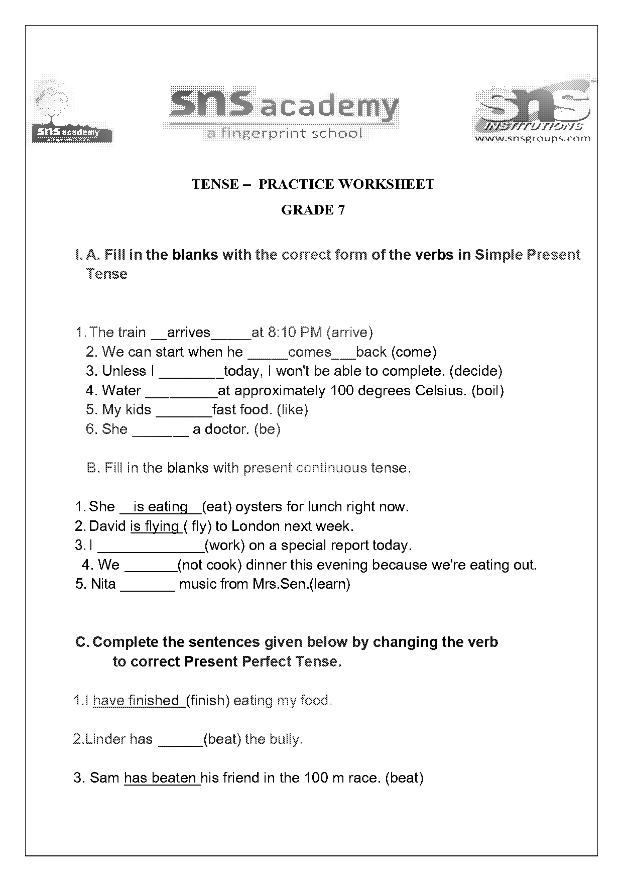 present continuous tense fill in the blank