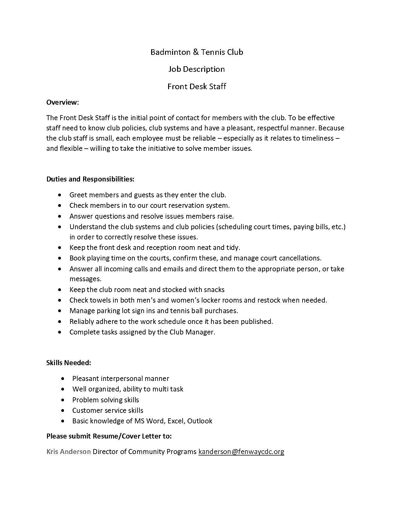 cover letter for front desk receptionist job